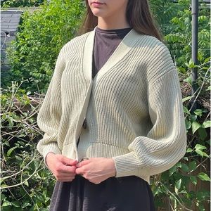 Green cropped button up cardigan